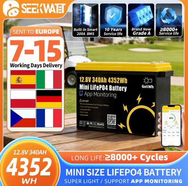 Gokwh 12V 340Ah LiFePO4 Deep Cycle Akku mit Grade A Zellen für Solar, Wohnwagen und Wohnmobil - Bild 1