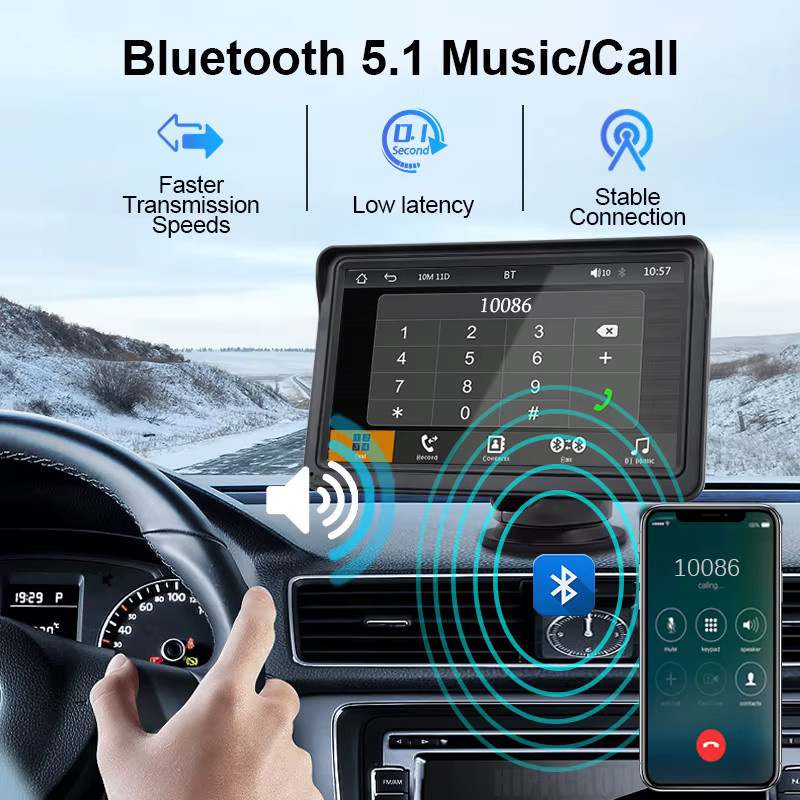 Hippcron 7 Zoll Autoradio Multimedia Videoplayer mit drahtlosem Carplay und drahtlosem Android Auto, tragbarer Universal-Touchscreen, Schwarz - Bild 4