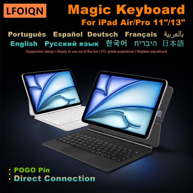 LFOIQN Pogo Pin Magic Keyboard Hülle für iPad Air 11 Zoll 13 Zoll und iPad Pro 11 und 12.9 Zoll Generationen 4. 5. 6. in Weiß - Bild 1