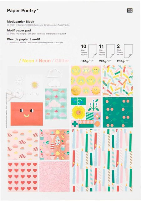 Rico Design Paper Poetry Motivpapierblock Happy Birthday in Pink, Neongelb und Multicolour, A4, 23 Blatt - Bild 1