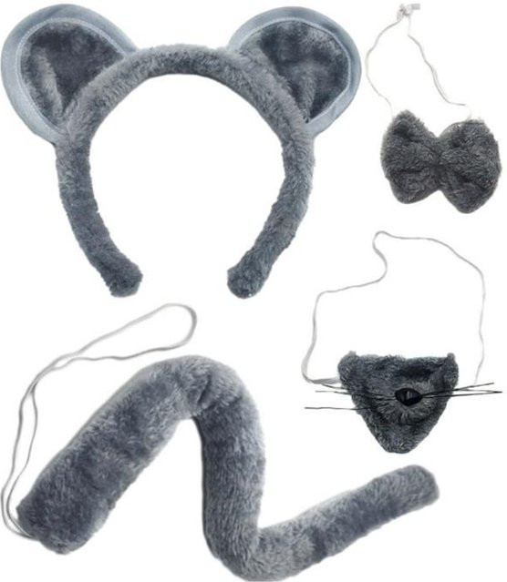 Kinder-Mauskostüm Zubehör Set, Tiere, Grau, Plüsch / Textil - Bild 1