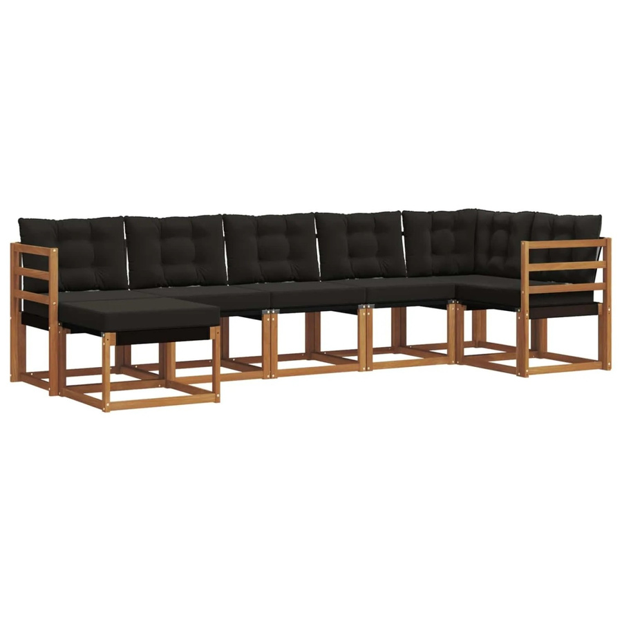 vidaXL Outdoor-Sofagarnitur 7-teilig aus Akazienholz und Textilene in Natur und Schwarz mit Kissen und Armlehnen - Bild 2