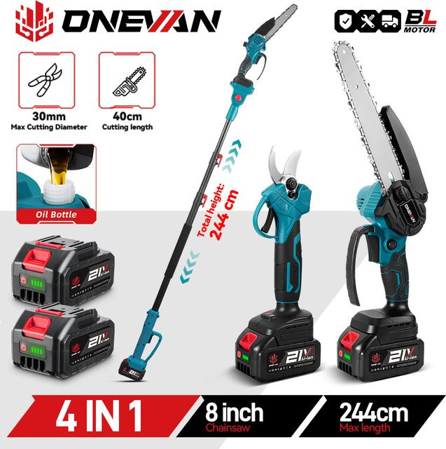 ONEVAN 3500W Bürstenlose Teleskop-Elektrokettensäge 4-in-1 Hochastschere als Gartenpflegewerkzeug für 21V und 18V Akku - Bild 1