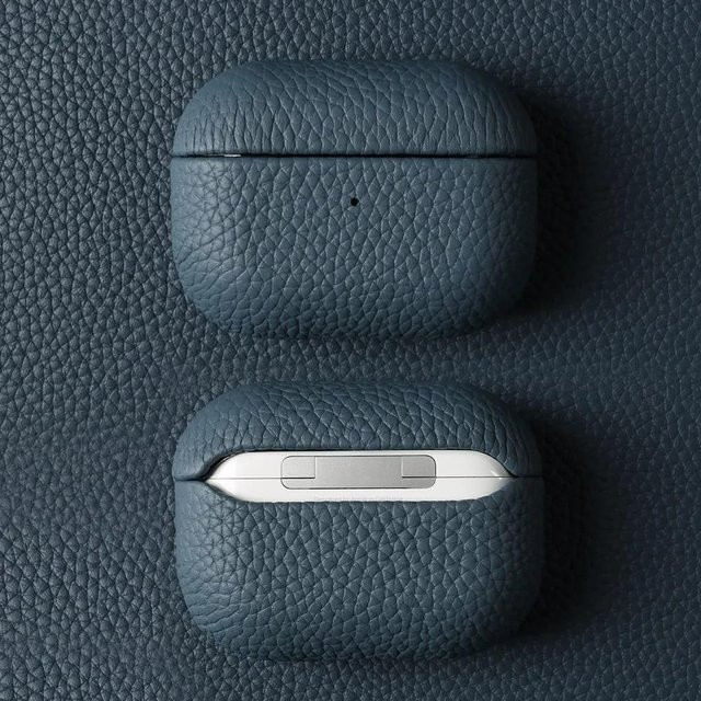 Echte Rindsleder Schutzhülle für Apple AirPods Pro, AirPods 3, AirPods 2 und AirPods 4 in Blau - Bild 1