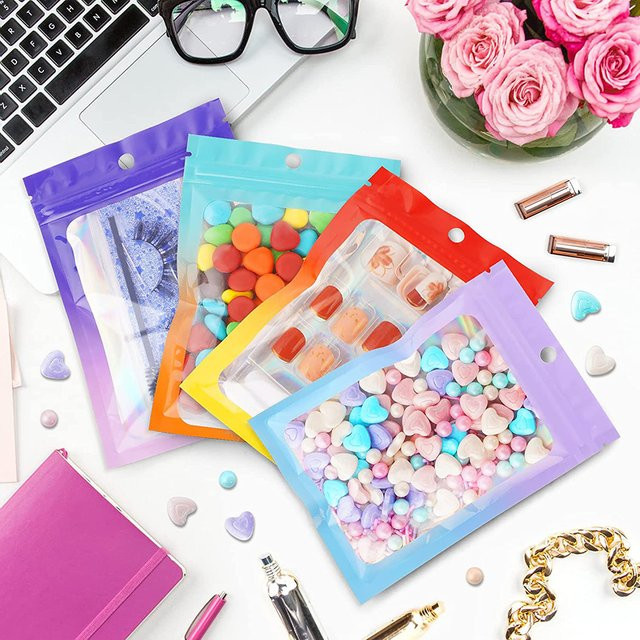 50 Stück MOONMADE Holografische Laser Folienbeutel mit Druckverschluss in Multicolour für Schmuck Display Verpackung - Bild 1