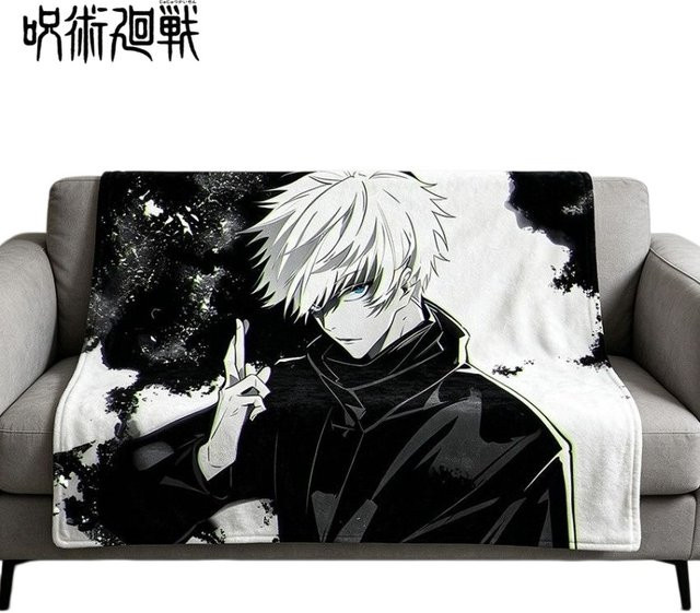 Bandai Jujutsu Kaisen Flanelldecke Gojo Satoru Anime-Decke aus Polyester in Schwarz - Bild 1