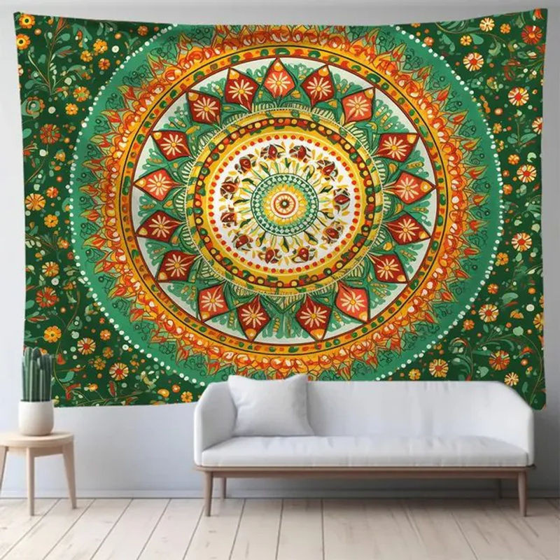 VIKAMA Nordischer Mandala Wandbehang im Bohemian Stil, mehrfarbiger Wandteppich mit geometrischem Blumenmuster als hängende Dekoration - Bild 1