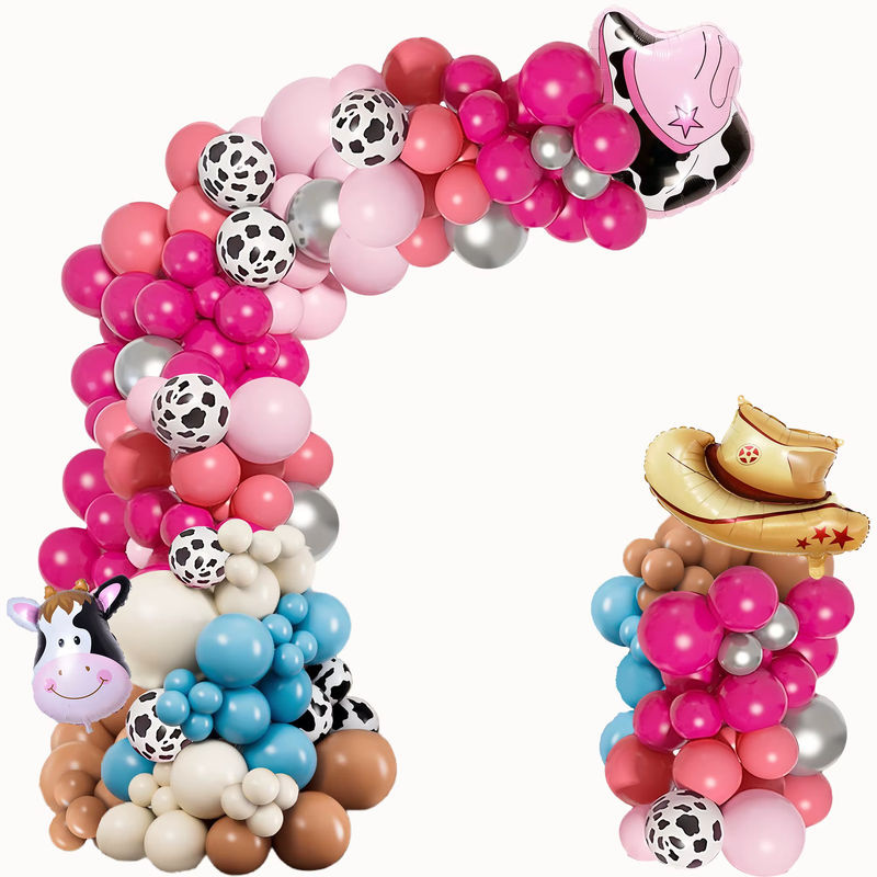 116-teiliges Western-Cowboy Ballonbogen-Set zur Dekoration für Geburtstage in Khaki, Rosa, Blau und Mehrfarbig mit Cowboyhut-Aluminiumfolienballons und Latexballons - Bild 6