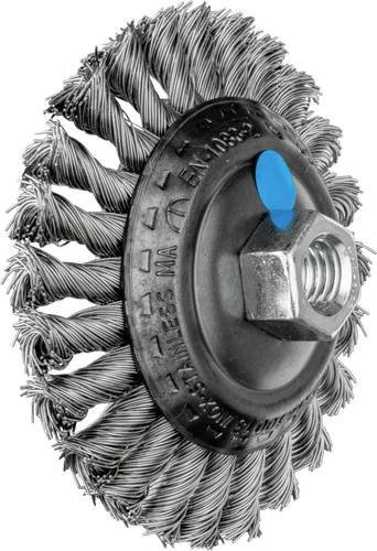 PFERD Kegelbürste KBG gezopft aus Edelstahl für Winkelschleifer, Farbe: Silber, Durchmesser: 100 mm, M14 Gewinde, Drahtstärke: 0,50 mm - Bild 1