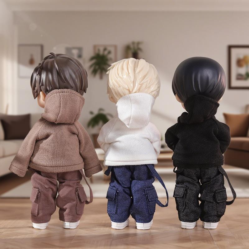 Fashnics OB11 Puppen-Outfit Gefüttertes Hoodie-Hemd Kleidung Und Hosen Anzug Schwarz - Bild 2