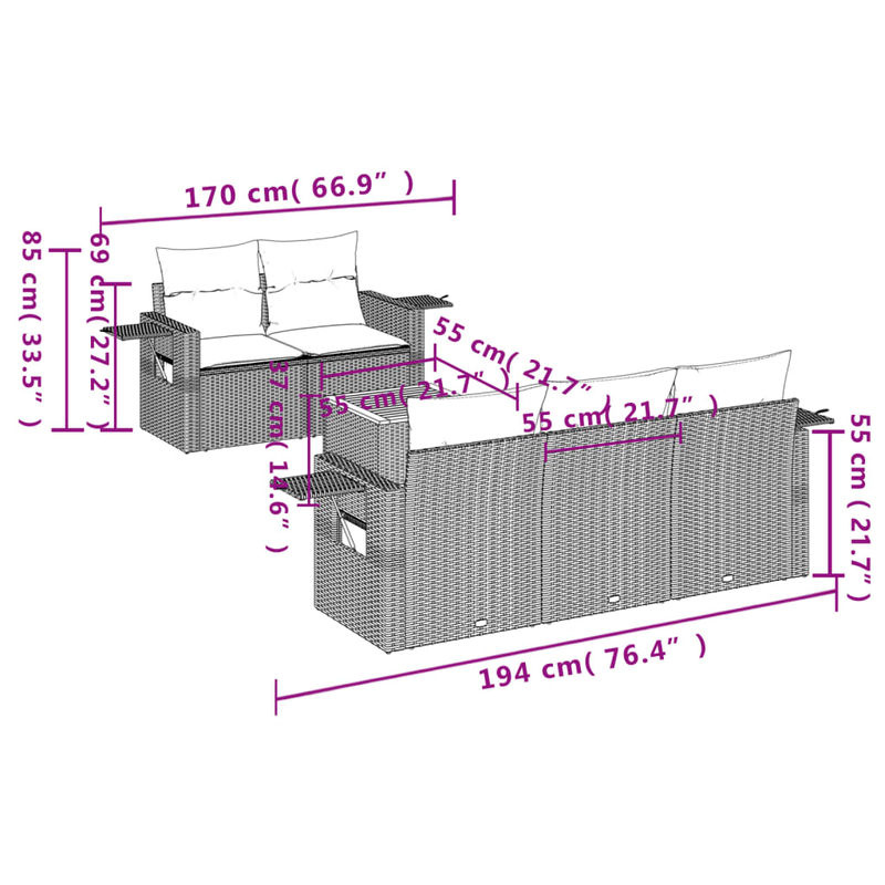 Vidaxl Gartenmöbel-Set aus Polyrattan und Akazie mit Kissen, 6-teilig, Grau - Bild 2