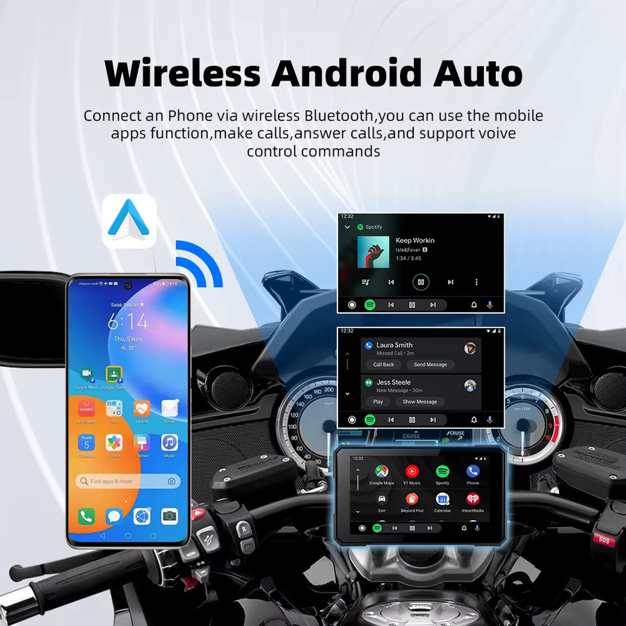 EKIY Tragbares Motorrad-Display mit GPS, wasserdicht, kabellos, Android und CarPlay, Schwarz, 12,7 cm - Bild 4