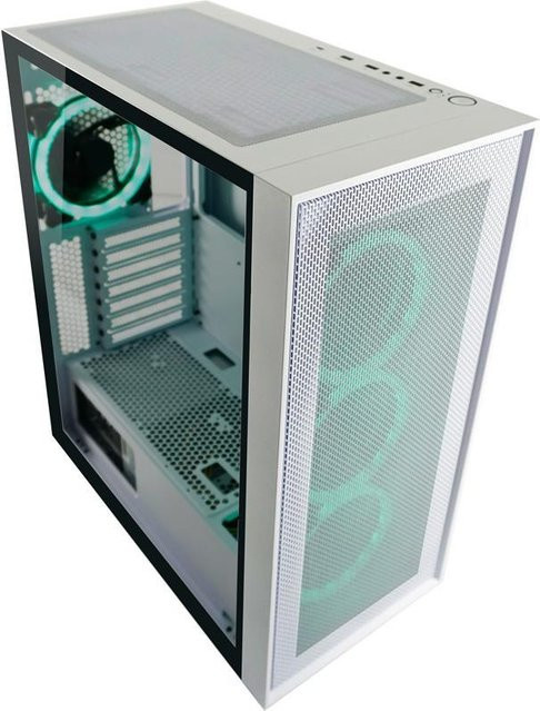 LC Power Gaming 802W Wanderer X Midi-Tower PC-Gehäuse in Weiß mit ATX-Mainboard-Unterstützung und Seitenteil aus gehärtetem Glas - Bild 2