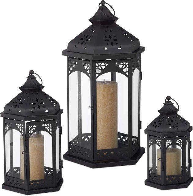 Relaxdays Laternen Set aus Metall in Schwarz, 3-teilig, H x B x T: 43 x 23,5 x 20 cm - Bild 1