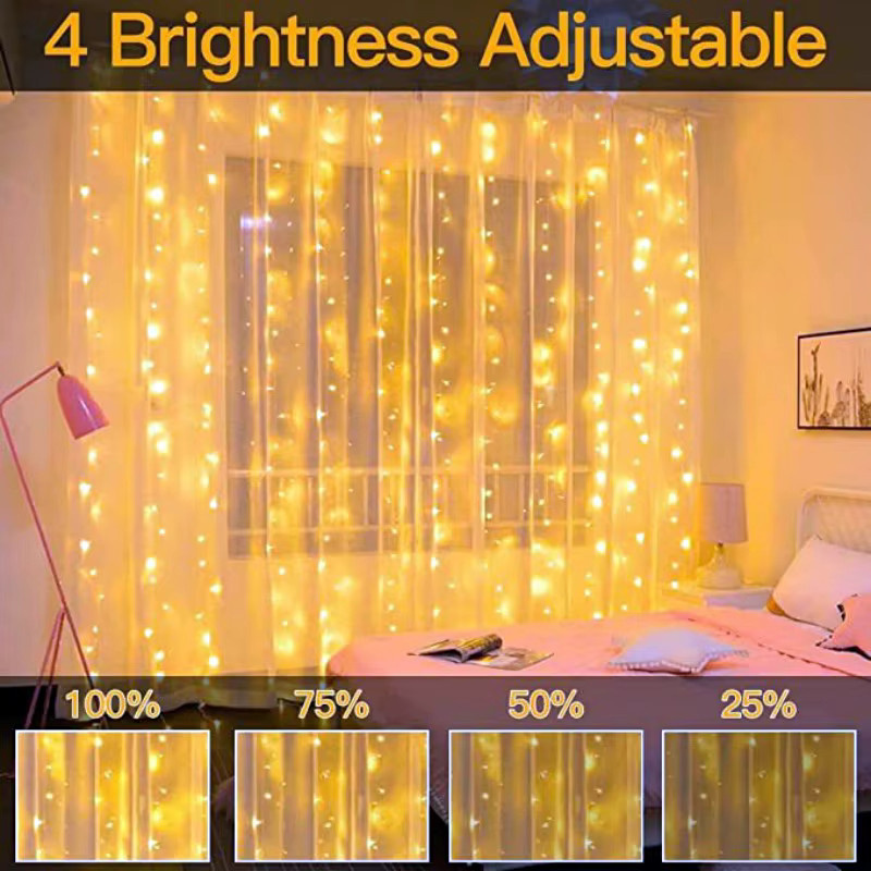 IEEYEEY LED-Vorhang-Lichterkette mit Fernbedienung und USB-Anschluss für Weihnachten und Dekoration - Bild 4