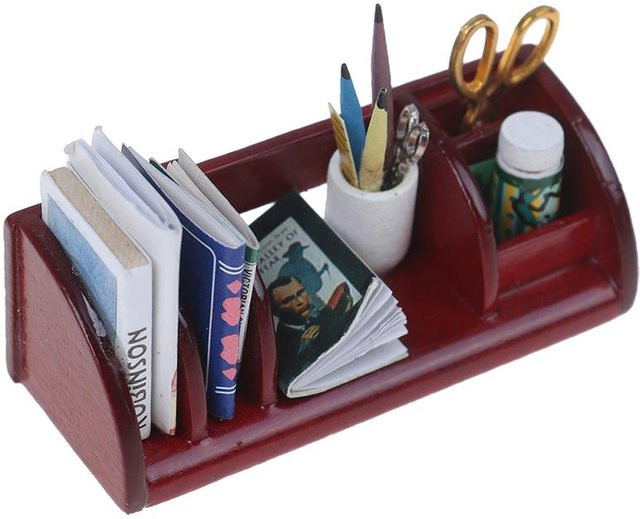 Puppenhaus Miniatur Holz Schulartikel Bücherregal Zubehör, Grau - Bild 1