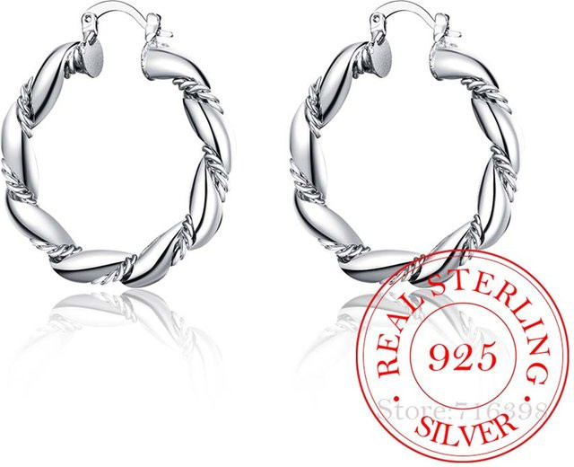 Creolen 925 Sterling Silber, Seil Kreis, Damen - Bild 1