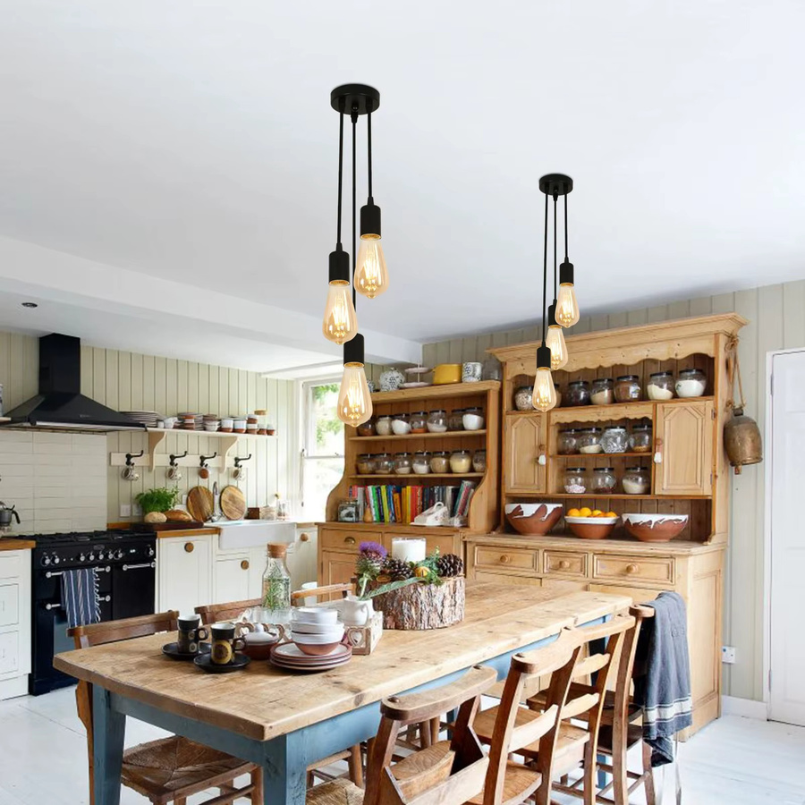ASCELINA 3-Kopf Pendelleuchte im industriellen Stil aus Metall, Schwarz, E27 Loft Edison Hängelampe für dein Wohnzimmer - Bild 2