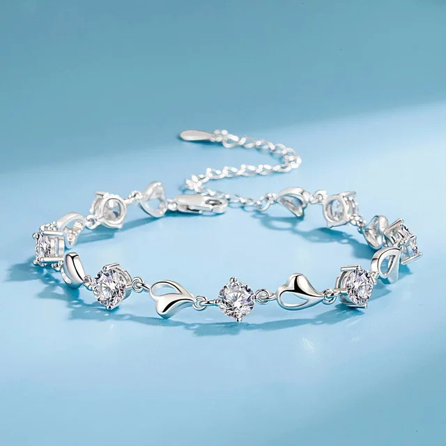 Armband 925 Sterlingsilber, weißer Zirkon, hohles Herz, Damen - Bild 1