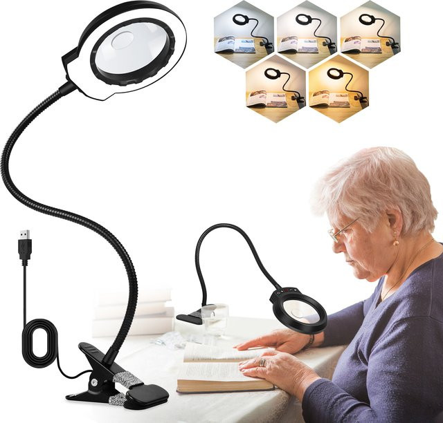 NEWACALOX 5-fache Schweißlupe mit 50 integrierten LEDs und 5 Lichtfarben als beleuchtete Schreibtischlampe für Reparaturarbeiten und zum Löten - Bild 1