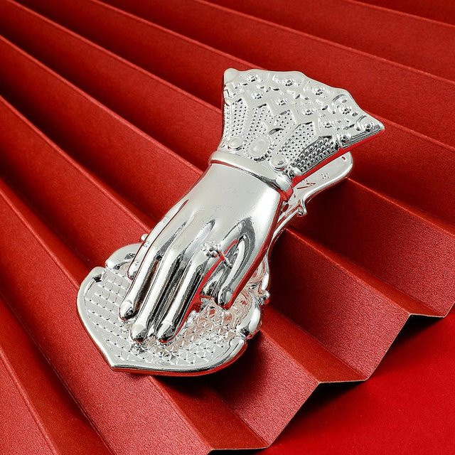 Fromthenon Vintage Notizbuchclip aus Metall in Gold und Grau in Handform - Bild 1