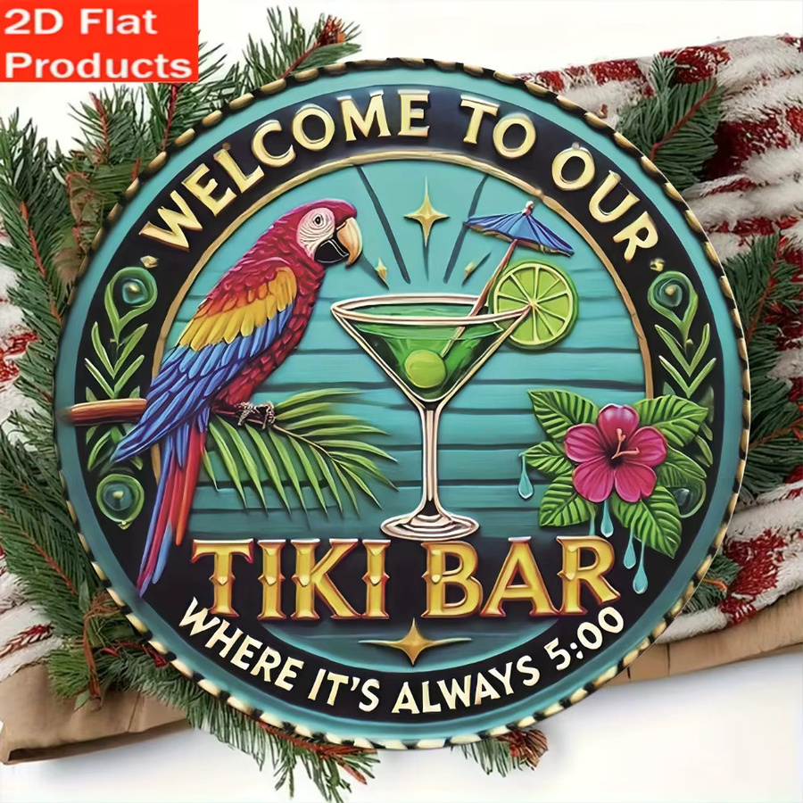 Potdemiel Retro-Tiki-Bar-Rundschild aus Holz, Mehrfarbig, Durchmesser: 20 cm - Bild 2