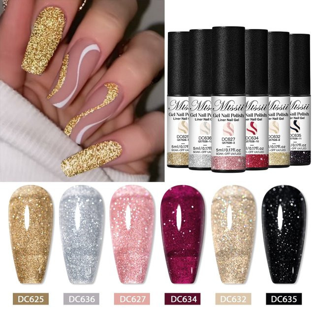 Mtssii Glitter Gel Nagellack Set, Schimmernd, 6 Stück - Bild 1