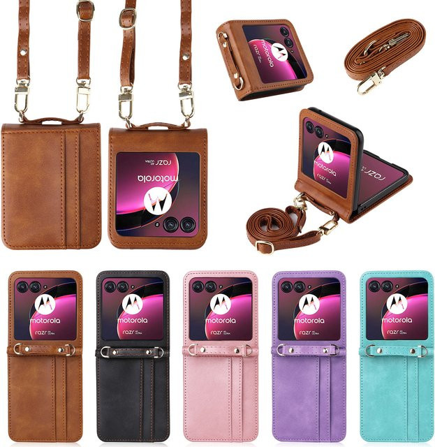 Lederhülle für Motorola Razr 70 60 50 Ultra Moto Razr 40 Razr+ in Pink mit Kartenhalter und Lanyard - Bild 1