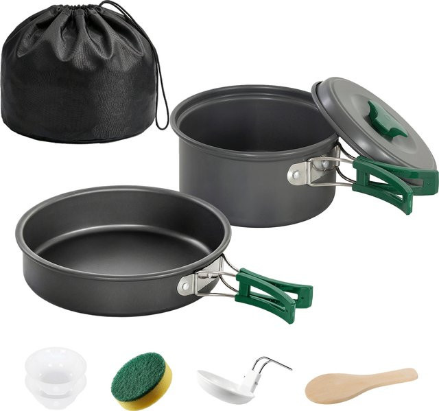 Outsunny Camping Kochgeschirr Set 8-teilig in Grau für 2 Personen mit Topf und Pfanne aus eloxiertem Aluminium - Bild 1