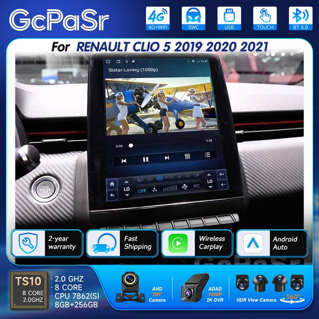 Android 16 Multimedia Autoradio im Tesla-Stil für Renault Clio 5 (ab 2019) mit 9,7 Zoll Display, GPS und 5G Wifi in Schwarz - Bild 1