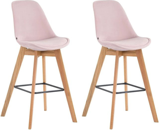 CLP 2er Set Barhocker Metz aus Samt in Pink mit Eichenholz-Optik - Bild 1