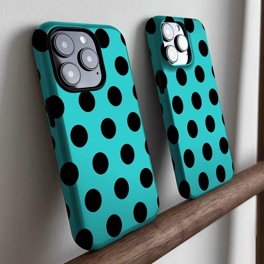 CaseLumi Matte Bumper MagSafe Hülle für iPhone 17 16 15 14 Plus Pro Max Stoßfeste PC Schutzhülle mit Polka Dots in Türkis und Schwarz - Bild 3