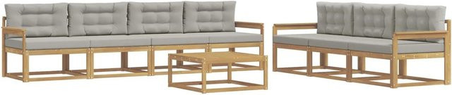 vidaXL Outdoor-Sofagarnitur aus Akazienholz mit 7 Kissen in Weiß und Hellgrau - Bild 1