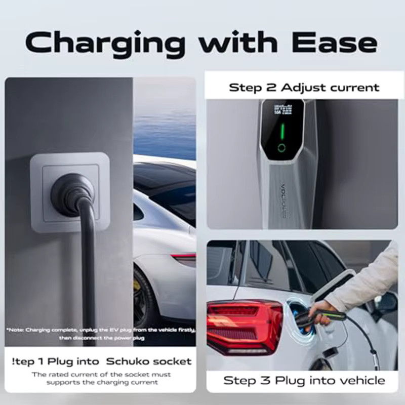 VDL EV-Ladegerät Typ 2 für Elektroautos mit EU-Schuko-Stecker, 3.68 kW, 5 m Ladekabel, grau, IP65 Einphasen-Ladestation - Bild 4