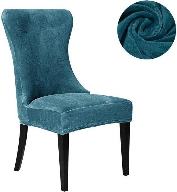 BC-Warm Home Esszimmer Stuhl Überzug aus weichem Samt in Blau, elastische und waschbare Sitzschutzhülle für armlose Stühle mit hoher Rückenlehne - Bild 1