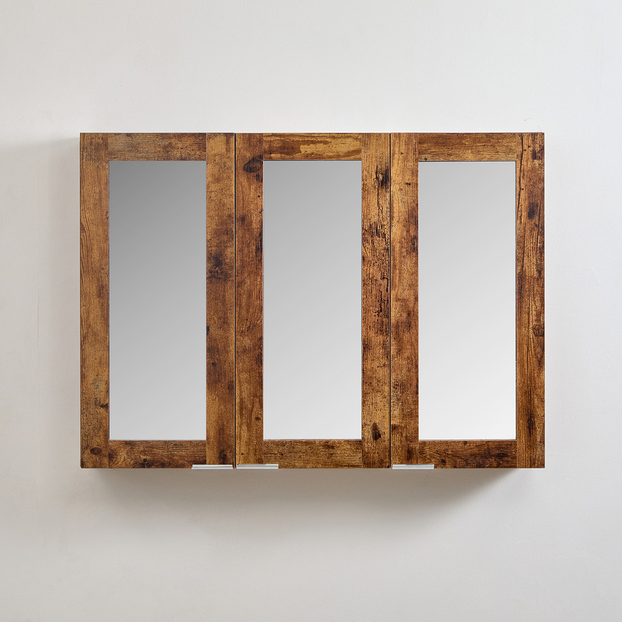 Spiegelschrank HudsonReed in Dunkler Eiche mit Soft-Close-Türen und Chrom-Griffleisten, B: 90 cm, H: 65 cm - Bild 1
