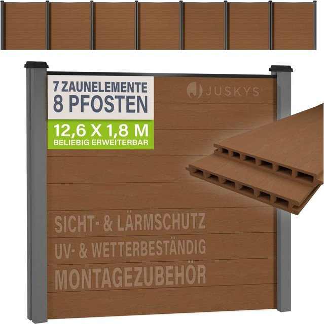 JUSKYS WPC Sichtschutzzaun 7er Set aus WPC und Stahl in Anthrazit/Grau - Bild 1