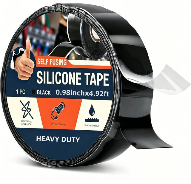 Selbstklebendes Silikonband als wasserdichtes Notfall-Reparaturband, hitzebeständig, isolierend und chemikalienbeständig in Schwarz oder Grün - Bild 1