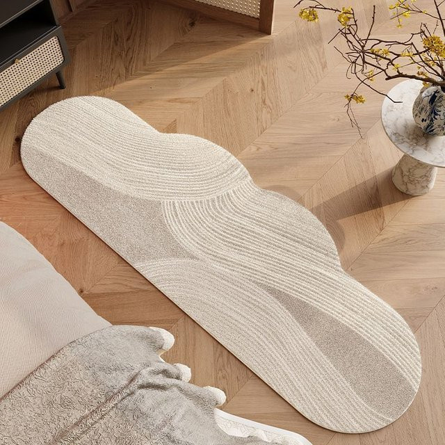 VIKAMA Wabi Sabi Minimalistischer Plüsch-Langteppich in Beige, Rutschfester Polyester-Bettvorleger für Wohnzimmer, Schlafzimmer und Flur - Bild 1