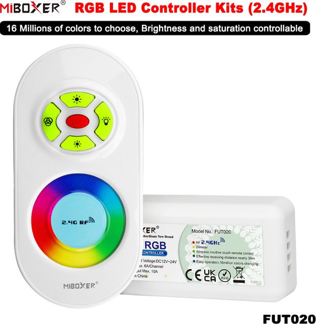 Miboxer FUT020 RGB Dimmer für LED-Streifen und FCOB, 2,4 GHz RF, DC 12-24V, steuerbare Helligkeit und Sättigung, Multicolour - Bild 1
