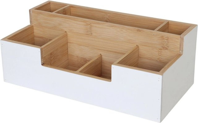 Relaxdays Schreibtischorganizer aus Bambus in Weiß mit 7 Fächern, B/T/H: 30 x 11 x 15 cm - Bild 1