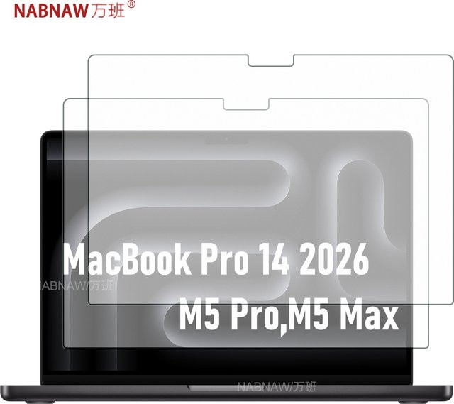 NABNAW Displayschutzfolie aus gehärtetem Glas für Apple MacBook Pro 14 (2026) M5 Pro und M5 Max, 2-teilig, transparent - Bild 1