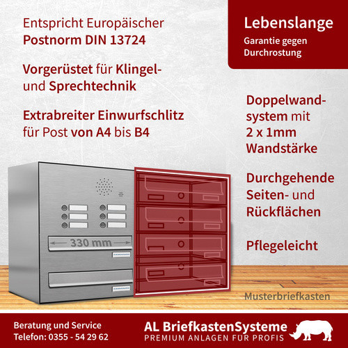 AL Briefkasten für 6 Parteien mit Zaundurchwurf, silberfarben, B/H/T: 38,5 x 92,0 x 27,5 cm - Bild 2