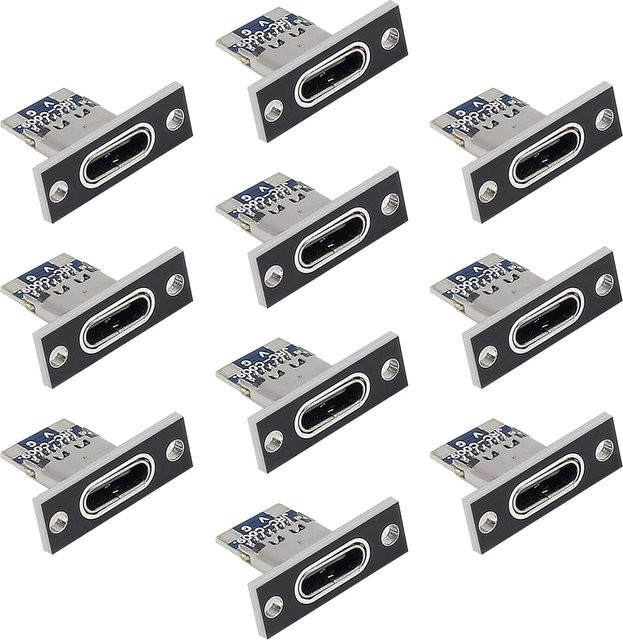 AOKIN 10er Set USB-C 3.1 Buchsen mit Befestigungsplatte in Schwarz, 2/4 Pin Ladeport - Bild 1