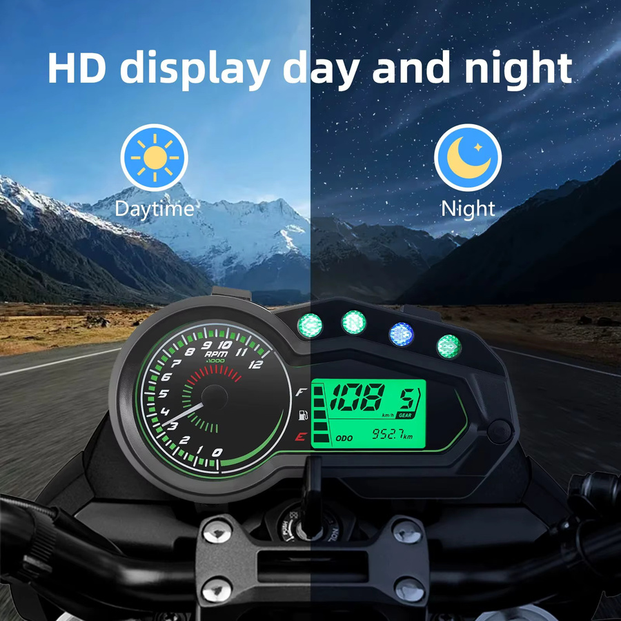 MAIMEIMI Digitaler Motorrad Tachometer mit LCD-Anzeige und Drehzahlmesser in Schwarz - Bild 5