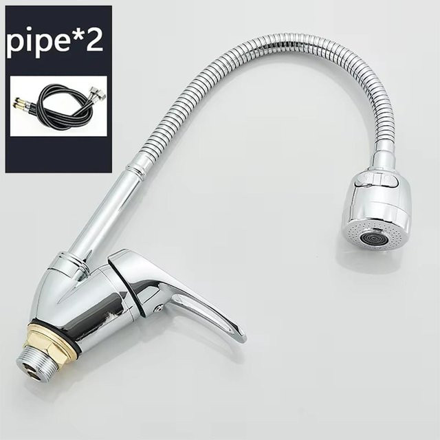 Refreshing Home Küchenspüle Wasserhahn mit 360 Grad drehbarem Schwenkauslauf und Spritzfunktion, Kalt- und Warmwasserarmatur für die Deckmontage, Silber, inklusive 60 cm Schlauch - Bild 1