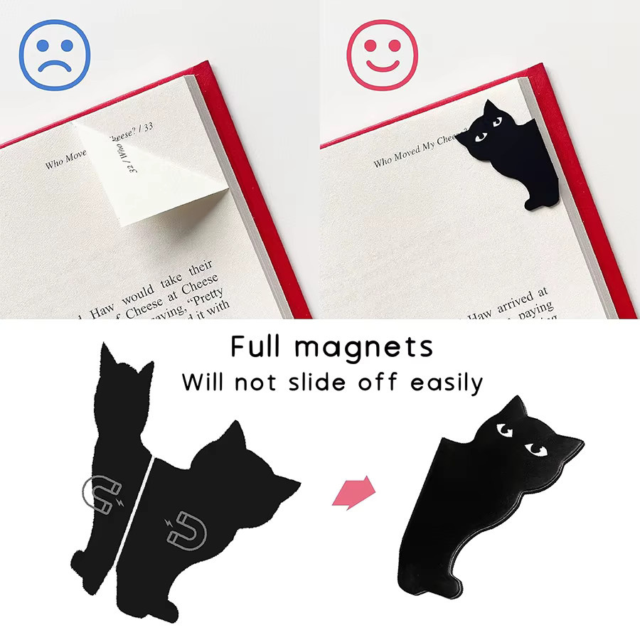 6 Stück Kawaii Katzen Magnet Lesezeichen in Schwarz aus Kunststoff für Leser und Studenten - Bild 5