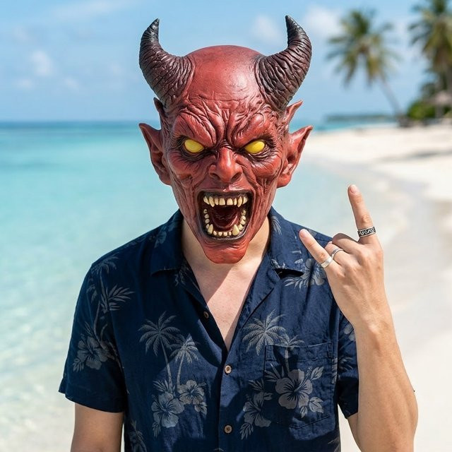 x-merry toy Dämonen-Teufelsmaske, Horror-Latex-Vollkopfmaske, Fantasy, Rot - Bild 1