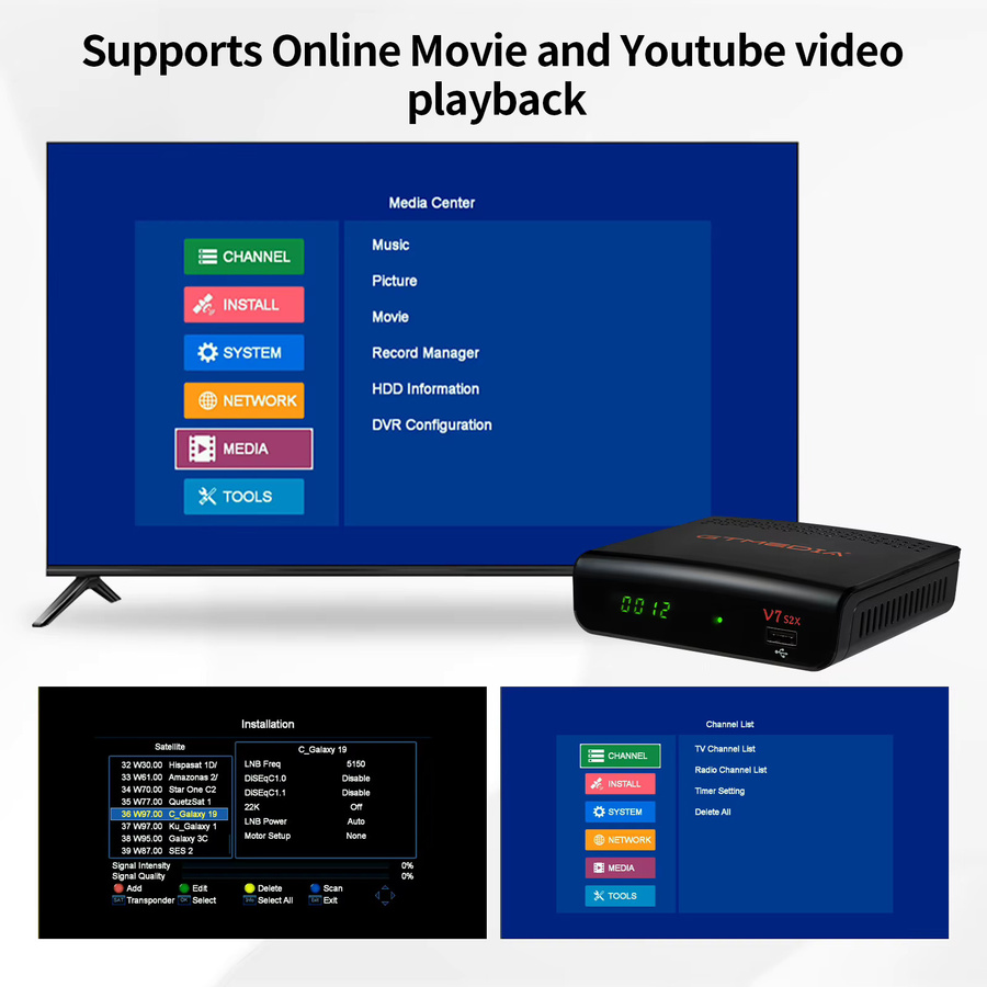 GTMEDIA V7 S2X Satellitenreceiver Full HD 1080P in Schwarz mit DVB-S/S2/S2X und USB-WLAN-Unterstützung - Bild 4