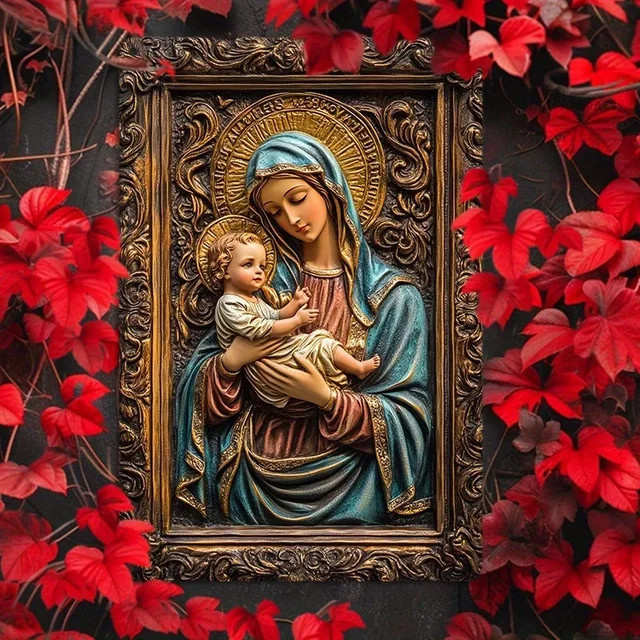 Vintage Mary & Jesus Aluminium-Blechschild von HELLOYOUNG zur Wanddekoration, B/H: 20 x 20 cm - Bild 1